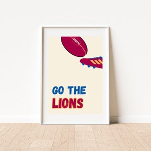 Brisbane Lions Digital Art Print - Kids Bedroom Playroom Decor - Go Lions - AFL Footy Football Aussie Rules - Instant Download Printable Art