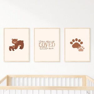 You Are So Loved Bear Prints - Set of 3 - Digital Download - Neutral Art Artwork - Cubs Bears Paws - Unisex Bedroom Playroom Nursery Kids