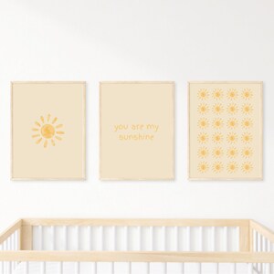 Sunshine Trio Set of 3 - Digital Downloads - Instant Nursery Art Prints - Happy Yellow Sun - Kids Bedroom & Playroom Decor - Neutral