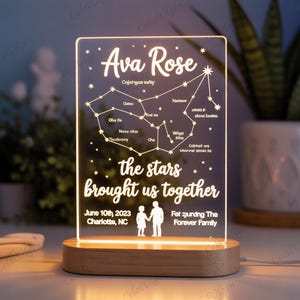 Veilleuse carte des étoiles personnalisée - Lampe acrylique personnalisée avec date et noms, cadeau romantique pour anniversaire, mariage, Saint-Valentin