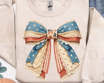 Lazo coqueto patriótico PNG, diseño de sublimación de encaje vintage americano (descarga digital)