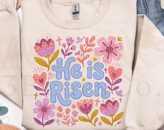 Diseño PNG de sublimación floral "Él ha resucitado" (descarga digital)