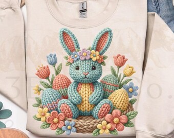 Conejito de Pascua de hilo sintético PNG, diseño de sublimación azul patinado (descarga digital)