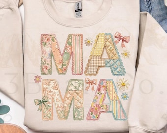 Diseño PNG de patchwork floral para mamá, pinceladas para sublimación (descarga digital)