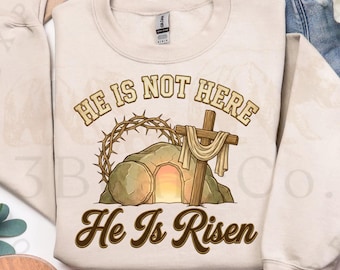 Pascua cristiana PNG: Diseño de sublimación "Él ha resucitado" (descarga digital)