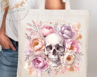 Diseño de calavera floral por sublimación: imágenes prediseñadas de flores en acuarela (archivo PNG de descarga digital)