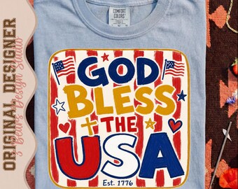 God Bless the USA PNG | Doodle Patriotic Faith Sublimation Design | 4th of July DTF Download