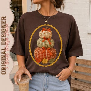 Gruselige PNG Designs | Kokette Patchwork Kürbisstapel Sublimations-Hemd | Digitaler Download