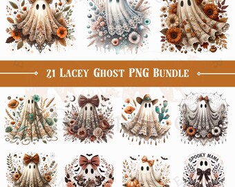 Lace Ghost PNG Bundle: Girly Halloween Sublimation Design (Digital Download)