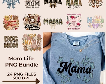 Paquete de imágenes PNG de mamá moderna: diseños digitales de sublimación para el Día de la Madre