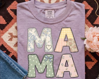 Patchwork Mama PNG | Grandmillennial Floral Mama Mother's Day Sublimation | DTF Digital Download