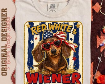Patriotic Dachshund Sublimation Design | Red White Wiener PNG (Digital Download)