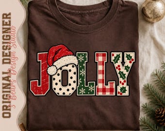 Jolly Santa Hat Varsity Shirt Design | Plaid, Polka Dot, Snowflake (Digital Download)
