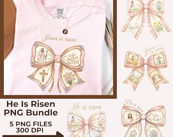 Paquete PNG "Él ha resucitado", diseño de sublimación PNG de lazo de Pascua (descarga digital)
