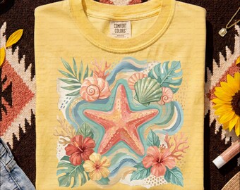 Starfish Beach PNG | Coastal Summer Impasto Sublimation Design | Tropical Shirt DTF Digital Download