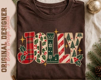 Jolly Christmas Shirt Design | Plaid, Knit, Candy Stripe, Holly Trees (PNG Sublimation File)