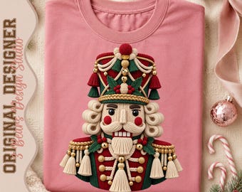 Nutcracker PNG | Macrame Yarn Nutcracker Soldier Tassels Gold Bells Holly Sublimation Shirt Design