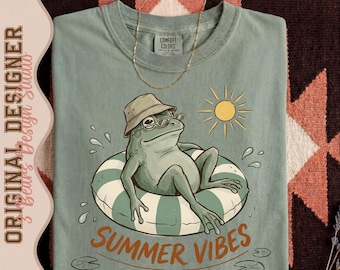 Retro Frog Summer Vibes PNG | Chill Frog Inner Tube Sublimation Design (Digital Download)