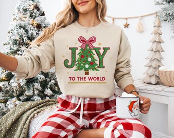 Faux Embroidered Christmas PNG, Joy To The World Sublimation Design (Digital Download)
