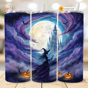 Halloween Haunted House Tumbler Wrap: Spooky Witch Bats Design (PNG Digital Download)