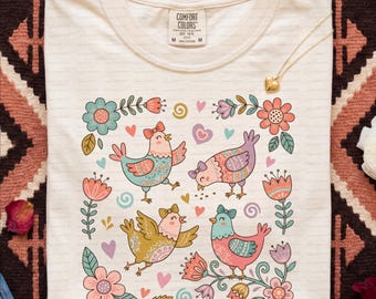 Folk Art Chicken PNG | Boho Farmhouse Sublimation Design (Digital Download)