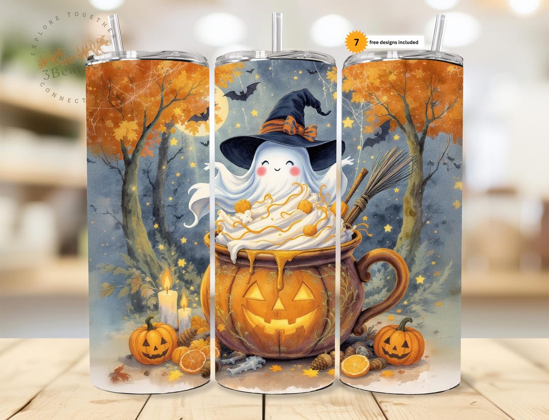 Tumbler Wrap Fall 2025, Fall Ghost Png 20 Oz Sublimation Tumbler Wrap ...