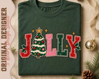 Jolly Christmas Tree Varsity Shirt Design | Glitter Sublimation PNG (Digital Download)