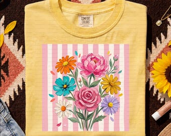 Wildflower Bouquet PNG | Floral Stripe Spring Summer Sublimation Design | DTF Digital Download