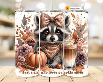 Pumpkin Spice Raccoon Tumbler Wrap:  20oz Sublimation Design (Digital Download)