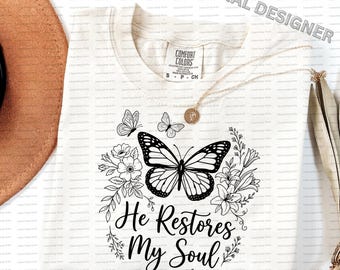 PNG de motivos florales cristianos, Él restaura mi alma, diseño de sublimación (descarga digital)