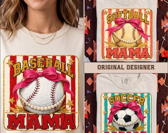 Baseball Softball Soccer Mama Bundle PNG | Coquette Sports Mama Sublimation Design | DTF Digital Download