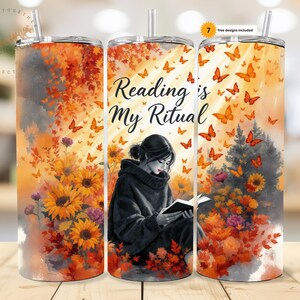 Book Lover Tumbler Wrap PNG: Reading Is My Ritual, 20oz Sublimation (Digital Download)