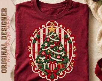 Knit Christmas Tree PNG | Scalloped Stripe Ornament Design (Digital Download)
