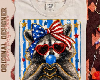 Patriotic Raccoon PNG | Funny 4th of July Raccoon Sublimation Design | America DTF Digital Download