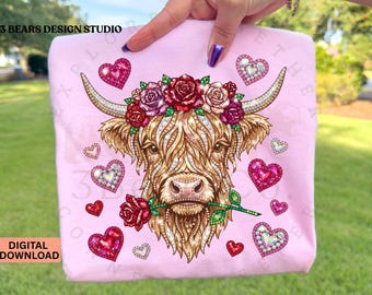 Faux strass-png, Highland Cow Valentine, western cowgirl-sublimatieontwerp (digitale download)