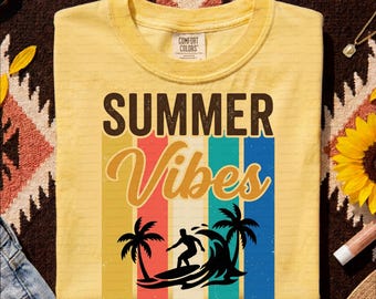 Retro Summer Vibes PNG | Stripe Surf Sublimation Design | Vintage Beach Shirt DTF Digital Download