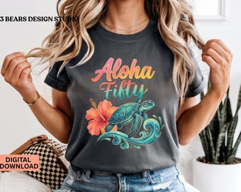 Aloha Birthday PNG - Meeresschildkröte auf Hawaii Beach Party (Digitaler Download)