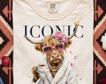 Highland Cow Shirt PNG | Iconic Coquette Coffee Sublimation Design | Funny Cow DTF Digital Download