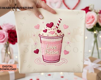 Valentine Coffee PNG,  Faux Yarn Embroidery Sublimation Design (Digital Download)