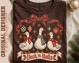 Three Geese Deck the Halls Scarf Garland PNG (Digital Download)