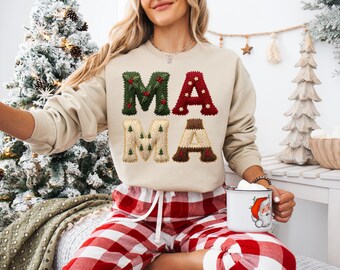 Faux Yarn Christmas PNG, Christmas Mama Sublimation Design (Digital Download)
