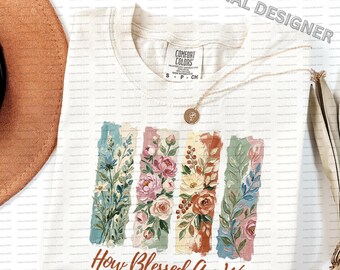 Christian Mama Png, Qué bendecidos somos, Diseño PNG de pinceladas florales para sublimación (Descarga digital)