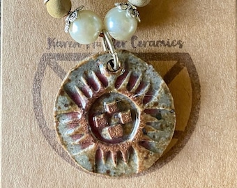 Ceramic Pendant Necklace, Stamped Flower *k•h•c