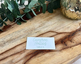 Embossed flat place card, custom wedding place card, handmade metallic embossed script, simple elegant event name card, 2" x 3.5" card