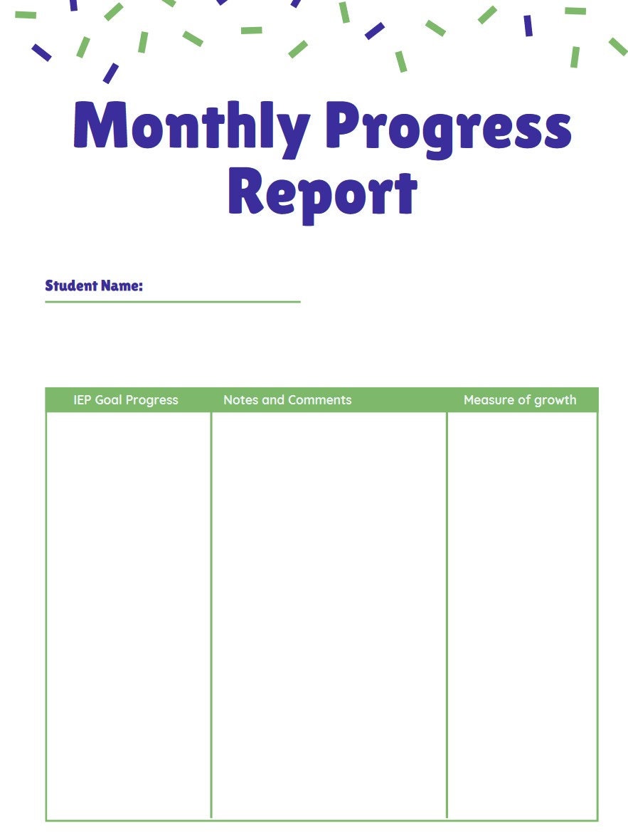 Monthly Goal Progress Report for Ieps, General Education Use, Preschool