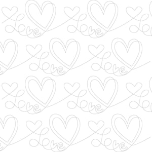 Pode incluir: Um padrão sem costura de corações e a palavra "love" escrita em uma linha contínua. O design é simples e elegante, perfeito para o Dia dos Namorados ou qualquer ocasião romântica.