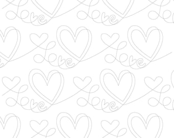 Puede incluir: Un patrón sin costuras de corazones y la palabra "love" escrita en una línea continua. El diseño es simple y elegante, perfecto para el Día de San Valentín o cualquier ocasión romántica.