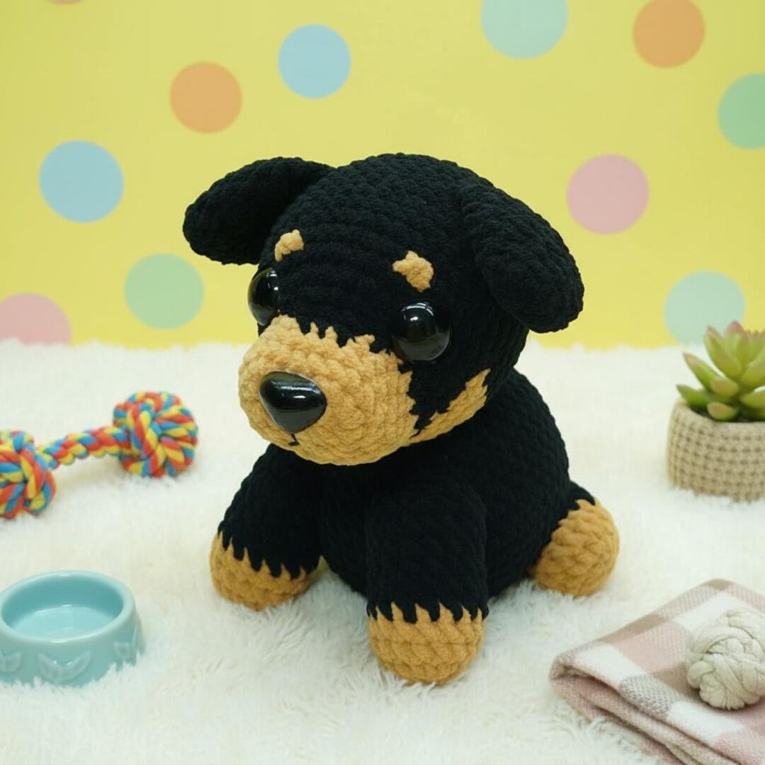 Rottweiler Puppy Crochet Pattern Amigurumi, Doberman Plush Dog Snuggler ...