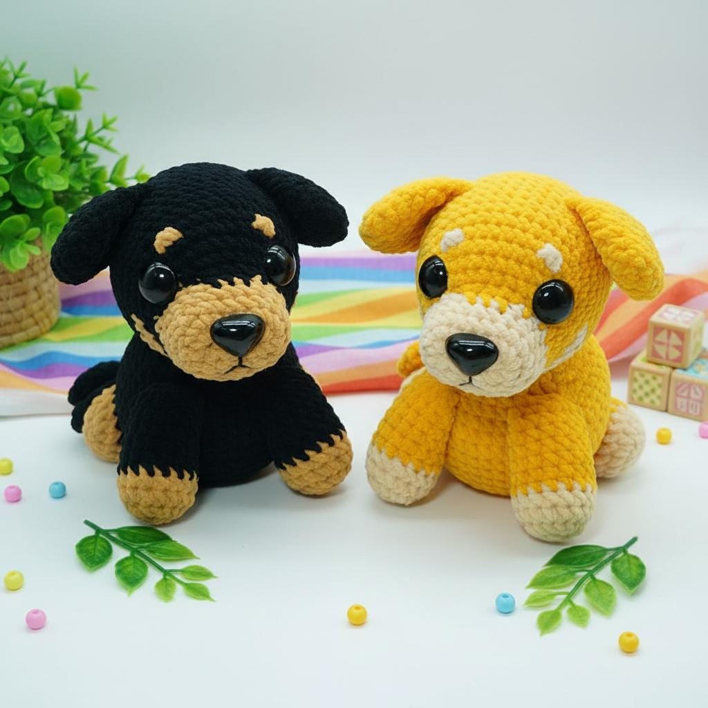 Rottweiler Puppy Crochet Pattern Amigurumi, Doberman Plush Dog Snuggler ...