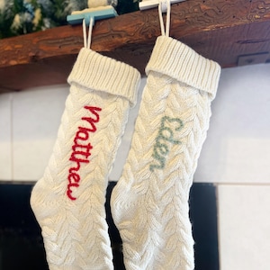 Hand Embroidered Christmas Stocking with name, personalized stocking, Christmas decoration,holiday,knit stocking, decor,Christmas Eve,custom